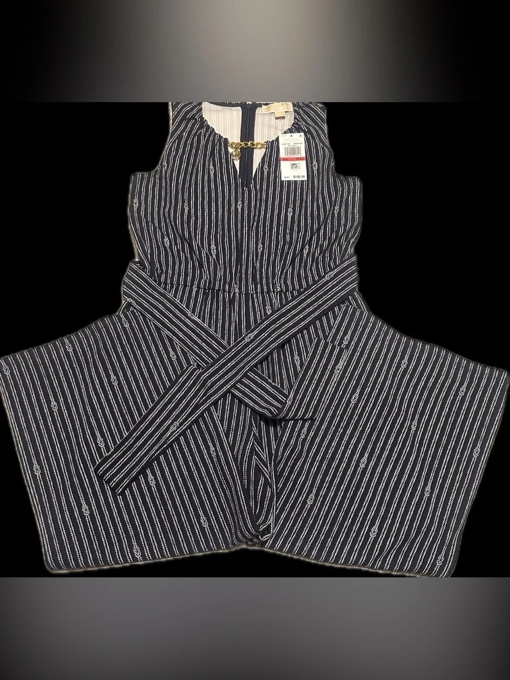 Michael Kors Striped Sleeveless Chain-trim jumpsuit